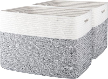 OIAHOMY Storage baskets for Shelf, Toy Storage Basket, Collapsible Storage Bins, Blanket Basket Living Room, Closet Storage for Bedroom, 16.5 x 13 x 12 Inches-Pack of 2-Grey