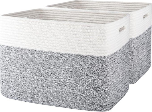 OIAHOMY Storage baskets for Shelf, Toy Storage Basket, Collapsible Storage Bins, Blanket Basket Living Room, Closet Storage for Bedroom, 16.5 x 13 x 12 Inches-Pack of 2-Grey