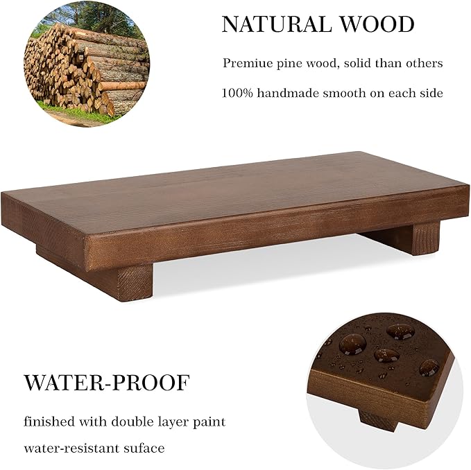 Bathroom Counter Organizer Wood Pedestal Stand Farmhouse Decorative Tray Soap Holder for Kitchen Decor, Large 10" x 4.5" - Walnut