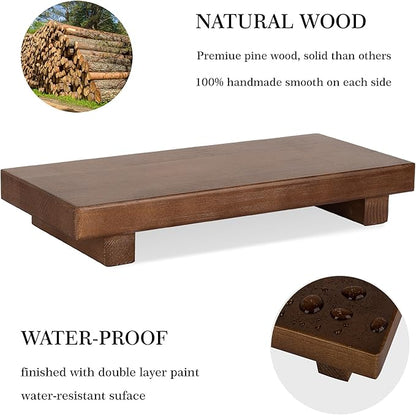 Bathroom Counter Organizer Wood Pedestal Stand Farmhouse Decorative Tray Soap Holder for Kitchen Decor, Large 10" x 4.5" - Walnut