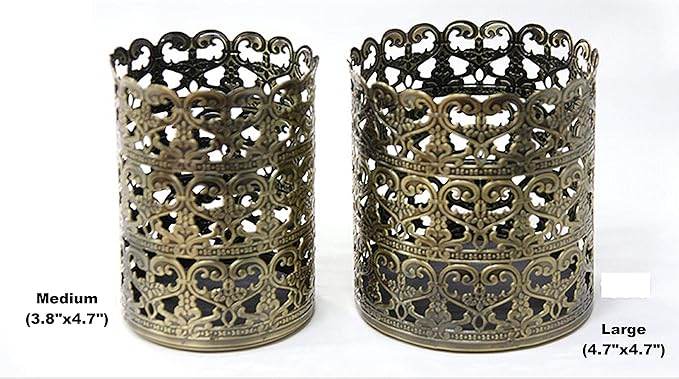 Heart Patterned Vintage Hairbrush Holder Antique Make up Brush Holder Makeup Vanity Organizer (Brass, Medium)