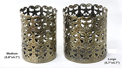 Heart Patterned Vintage Hairbrush Holder Antique Make up Brush Holder Makeup Vanity Organizer (Brass, Medium)
