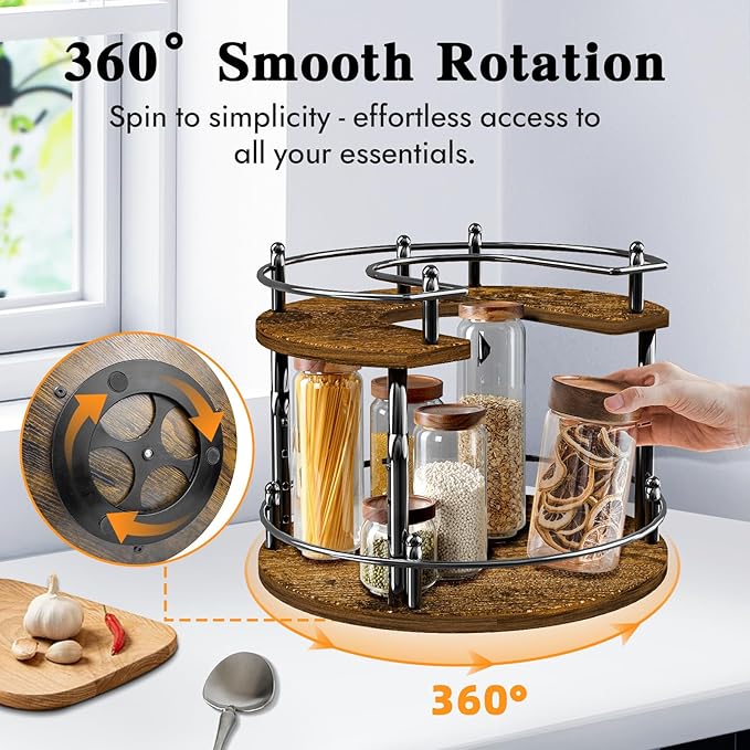 2 Tier Lazy Susan Organizer Turntable for Cabinet U-Shape Spinning Makeup Organizer 11.8" Rotating Spice Rack Height Adjustable, Pantry, Kitchen Countertop, Party, Bedroom