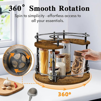 2 Tier Lazy Susan Organizer Turntable for Cabinet U-Shape Spinning Makeup Organizer 11.8" Rotating Spice Rack Height Adjustable, Pantry, Kitchen Countertop, Party, Bedroom
