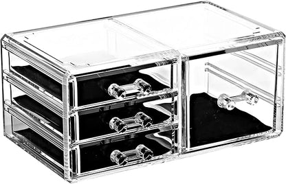 Ikee Design 5 Pcs Set Acrylic Makeup Organizer with 15 Drawers and Removable Top Lipstick Holders, Ideal for Make-up, Accessories,Enhance Your Vanity or Bathroom with Clear Design for Quick Visibility