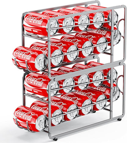 Canyave Soda Can Organizer Storage Rack, 2 Pack Stackable Beverage Soda Can Dispenser Organizer Holder for Refrigerator, Cabinet, Pantry (Silver)