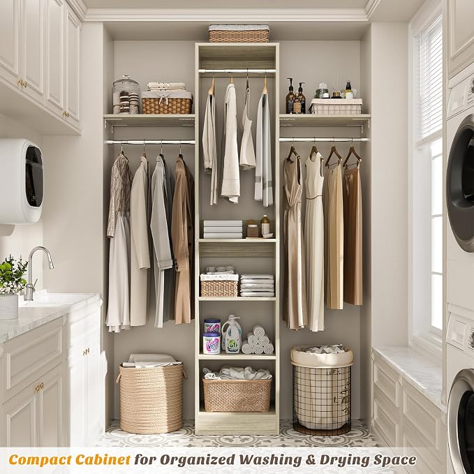 Besiost 48" Closet Organizer System, 4FT Closet System for Small Closets with 4 Hanging Rods & 3 Shelves, 80"H Small Closet Organizers and Storage for Bedrooms, Cloakrooms, White Oak
