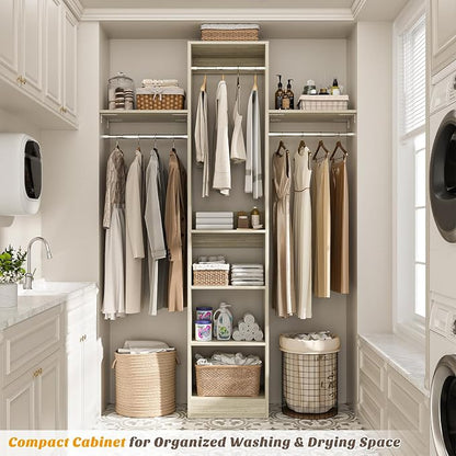 Besiost 48" Closet Organizer System, 4FT Closet System for Small Closets with 4 Hanging Rods & 3 Shelves, 80"H Small Closet Organizers and Storage for Bedrooms, Cloakrooms, White Oak
