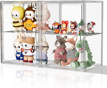 Acrylic Clear Display Case, Stackable Plastic Storage Bins with Shelf, Figure Figurine Hobby Display Case with Magnetic Lid, Large Acrylic Display Box for Collectibles, Figures, 2 Pack