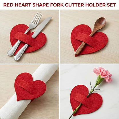 12PCS Valentine Silverware Holder Heart Pockets,Red Felt Heart Shape Valentine's Day Silverware Holder,Heart Shaped Flatware Pocket for Birthday Mother's Day Holiday Party Table Setting Decor