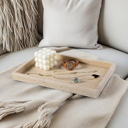Koville Natural Travertine Tray, Coffee Table Vanity/Decorative Tray for Jewerly, Watch, Perfume Candle Storage for Bedroom/Bathroom/Kitchen Countertop
