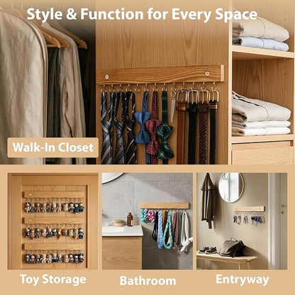 3 Pack Necklace Holder Wall Mounted Hanging Jewelry Organizer, Wooden Jewelry Hanger with 39 Hooks for Necklace Earring Bracelet & Accessories Display, Jewelry Storage Holder for Bedroom Closet Decor