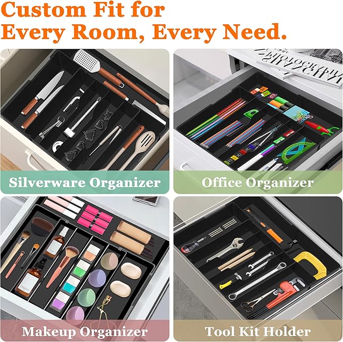 Spaclear Expandable Large Silverware Organizer - BPA-Free Food-Safe Utensil Drawer Organizer Adjustable Kitchen Drawer Organizer Flatware Cutlery Tray, Classified Storage for Spoons Forks Knives