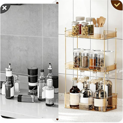 Akinbas 3 Tier Bathroom Organizer Countertop Makeup Perfume Tray Skincare Organizer for Bathroom Dresser Vanity (Gold)