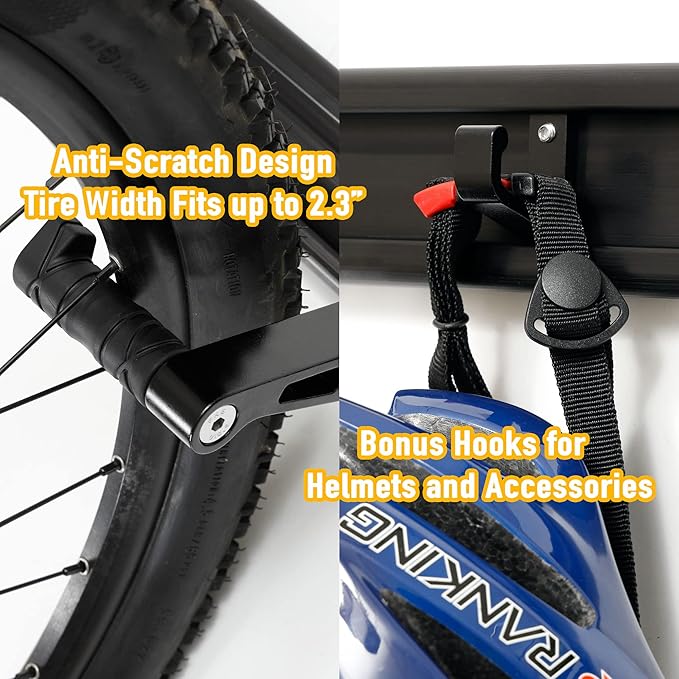 CyclingDeal Bike Wall Mount Rack - Adjustable Indoor Outdoor Storage Vertical Cycling Hook Hanger Organiser - Safe & Secure for Storing MTB Road Bicycles in Garage or Home - Upgraded 6 Bikes