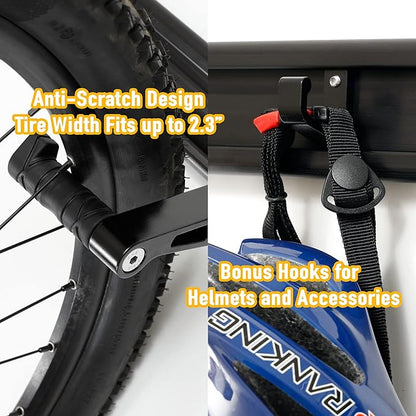 CyclingDeal Bike Wall Mount Rack - Adjustable Indoor Outdoor Storage Vertical Cycling Hook Hanger Organiser - Safe & Secure for Storing MTB Road Bicycles in Garage or Home - Upgraded 6 Bikes