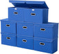STOREONE Fabric Storage Cube Bins Foldable Organizer Container Collapsible Basket with Lids and Metal Handles, for Home, Bedroom, Closet 8 Pcs (Dark Blue)