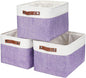 Bagnizer Storage Bins Large Fabric Storage Baskets for Shelves 3 Pack, Decorative Linen Closet Baskets with Handles for Organizing, Shelf, Clothes, Home, Office, 15x11x9.5Inches (Purple&White)