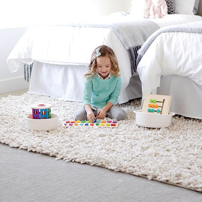 NaturalCozy 5-Piece Round Small Woven Baskets Set– Cotton Rope Baskets for Organizing! Montessori Toys, Fruits Remotes Key Tray Bowl for Entryway Desk, Shallow Catchall Home Décor, Cat Dog Bin Gift