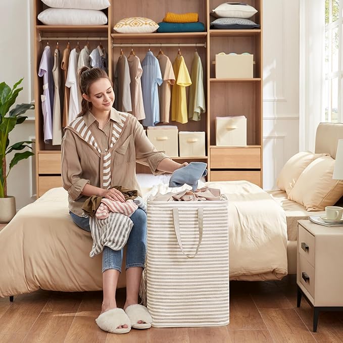 Lifewit 2 Pack Laundry Basket 80L Each, Collapsible Clothes Hamper with Reinforced Handles, Freestanding Waterproof Design for Bedroom and Laundry Room, Beige 160L Total