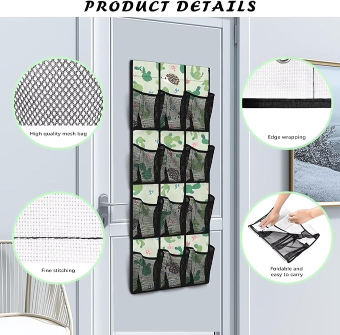 Hedgehog Shoe Organizer Over The Door,Hanging Shoe Organizer,Over Door Shoe Organizer,Space Saving Hanging Storage Holder,Closet Rack Hanger with 12 Mesh Pockets for Home Decor