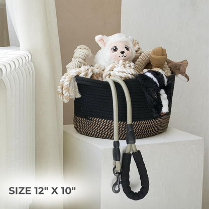 Stylish Cotton Rope Storage Basket For Dog Toys, Magazines or Books - The Perfect Woven Bin with Handles For Everyday Organization Reduces Clutter in Your Rooms - A Decorative Gift & Storage Box