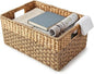 Medium Wicker Storage Baskets with Handles, Natural Seagrass and Hyacinth Woven Storage Basket for Organizing Shelves, Bedroom, Pantry, Rectangular, 15.5 x 9.5 x 6.5 Inches