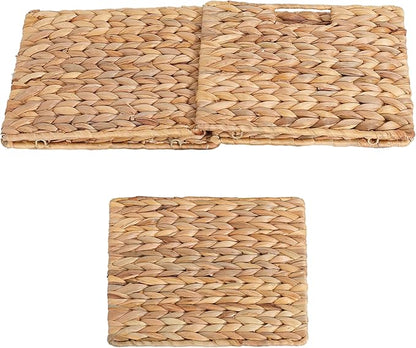 12X12X10in Water Hyacinth Storage Baskets, Wicker Storage Cubes Set of 3, Kitchen Baskets for Pantry Organization, Foldable Square Baskets for Shelves
