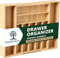 Bamboo Drawer Organizer – Expandable 9 Slot Silverware & Utensil Tray for Kitchen, Office & Kitchen –Fits 13”–19.6” Drawers, Natural Bamboo Wood, Deep Compartments - Durable & Eco-Friendly