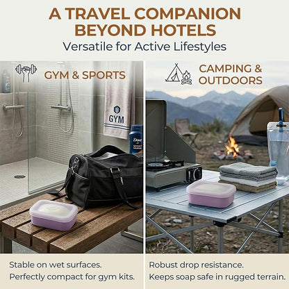 AIMAIAIMAI Enhanced Leak Proof Travel Soap Container, Compact Silicone Travel Soap Holder with Drainage Pad, Great for Camping, Gym and Business Trip (Purple)