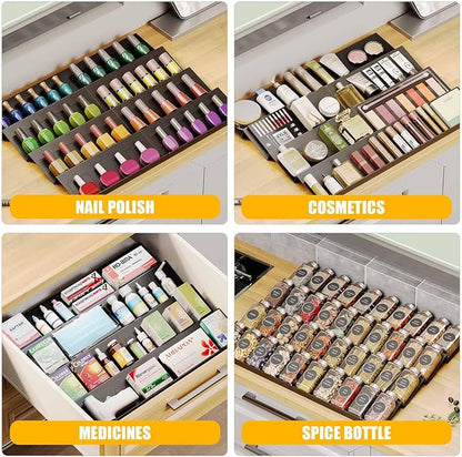 Famhap Spice Drawer Organizer, 4 Tier Expandable from 11.6" to 23.2" Seasoning Rack Tray Insert for Kitchen Drawers, Spice Rack Tray for Drawer/Countertop
