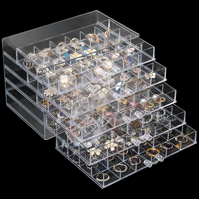 Homaisson Earring Storage Box Organizer, Acrylic Jewelry Storage Box Holder with 5 Drawers, Transparent Jewelry Display Stand with 120 Small Compartments, Earring Gift Box for Women