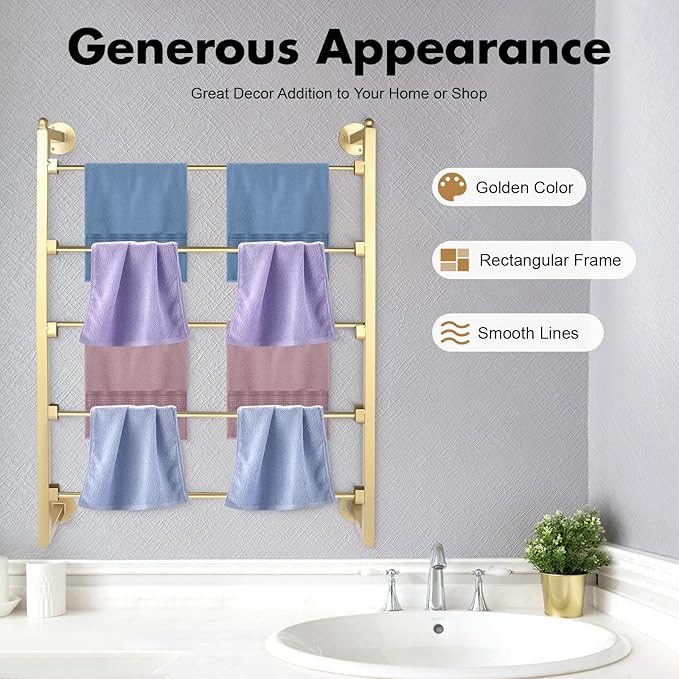 Wall Mounted Scarf Rack, 5-Tier Metal Scarves Towels Rack Wall Display Silk Ribbon Storage Organizer Gold Hijab Hanger for Flower Shop Retail Store (Gold)