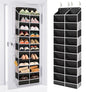 ULG Over The Door Shoe Organizer for Closet Fit 24-32 Pairs with Large Deep Pockets, Narrow Shoe Rack for Door Hanging Boots Storage, Black