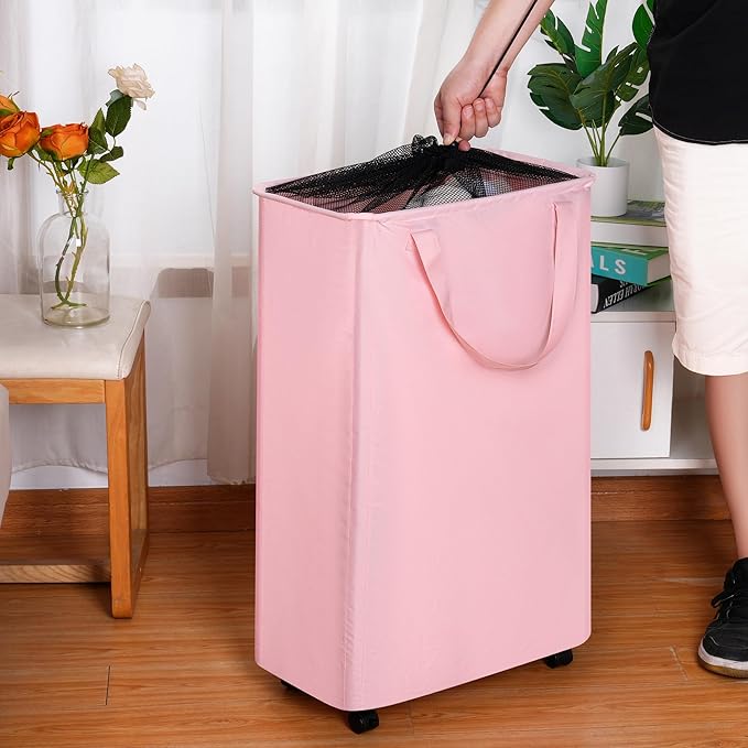 efluky Slim Laundry Hamper with Wheels, Rolling Laundry Basket for Clothes, Small Laundry Basket for Bedroom, Dorm and Laundry Room, 75L (19.8 Gallons) Black