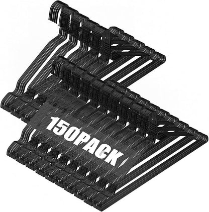 SPECILITE Wire Hangers 150 Pack, Metal Wire Clothes Hanger Bulk for Coats, Space Saving Metal Hangers 16.7 Inch Ultra Thin Non Slip with Groove, for Standard Size Suits, Shirts, Pants, Skirts-Black