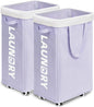 Goodpick Laundry Basket with Wheels 2-Pack, 75L Collapsible Laundry Baskets with Removable Wash Bag, Clothes Laundry Hamper on Wheels, Light Purple