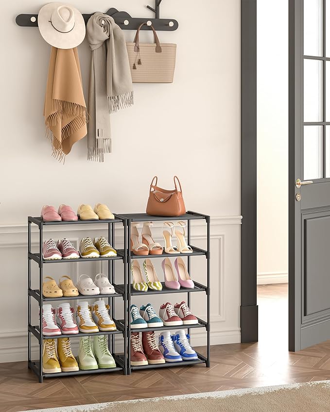 Autonomier 5-Tier Extra Small Shoe Rack (16.3" Wide), Narrow Space-Saving Organizer for Small Spaces, Non-Woven Fabric Lightweight Shoe Shelves, for Closet, Front Door, Entryway, Kids/Toddler/Adults