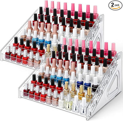2 Pcs 7 Layers Nail Polish Organizer, Clear Plastic Nail Polish Stand Large Essential Oil Storage Holder for Cosmetic, Eyeglasses, Perfume, Jewelry, Lipstick
