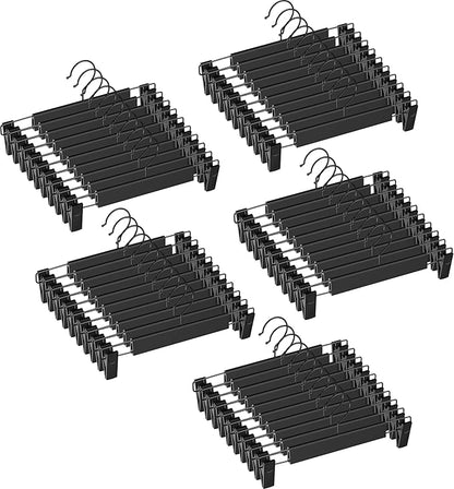 NORTHERN BROTHERS Pants and Skirt Hangers with Adjustable Clips, 50 Pack, Slim Non-Slip Clip Hangers, 360 Degree Swivel Hook, Black
