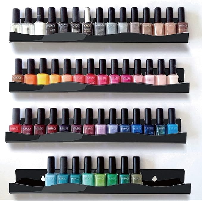 YMVV 15" Nail Polish Rack Wall Mounted Shelf,6 Pack Black Acrylic Organizer Supplies for Nail Techs,Great Display for Salons Retailers