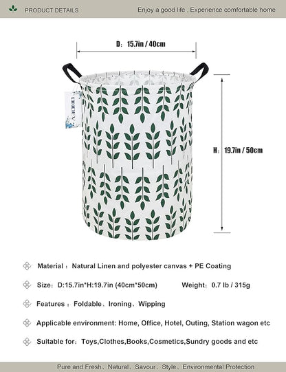 Round Waterproof Laundry Basket,Foldable Storage Basket,Laundry Hampers with Handle,Gift Basket,Suitable For Children's Room and Toy Storage (Leaf)