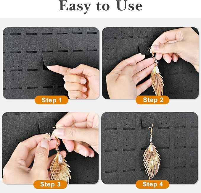 Lolalet Hanging Earring Holder Organizer with 20 Hooks for Women, Earring Organizer Wall Earrings Hanger Pierced Earring Storage, Felt Stud Earring Display, 608 Holes for Earrings - Black, 2 Pack