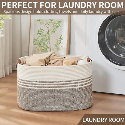 Large Woven Laundry Basket Hamper, 72L Cotton Rope Storage Bin for Blankets, Toys, Clothes, Decorative Nursery Hamper for Living Room, Baby Nursery, Bathroom, Bedroom, Kids Storage, Brown
