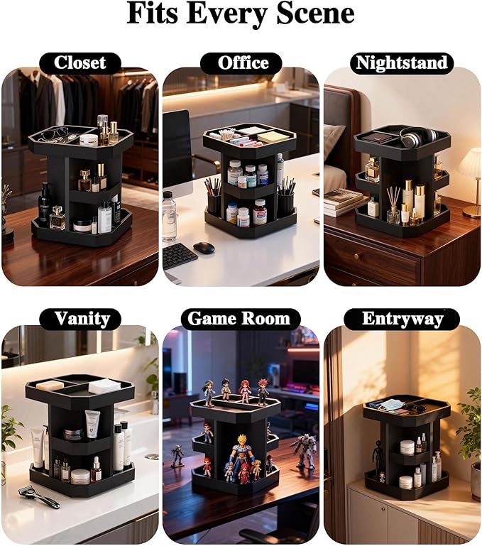 HWZ Wooden Cologne Organizer for Men, Cologne Stand, 360 Rotating, Massive 3 Shelf Storage Unit, Elegant Display Holder for Perfume & Accessories, Bedroom Essentials, Ideal Gift for Loved ones