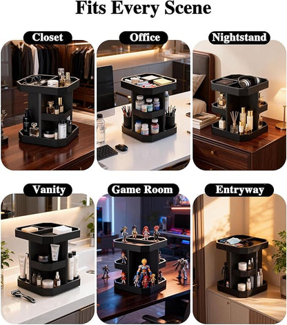 HWZ Wooden Cologne Organizer for Men, Cologne Stand, 360 Rotating, Massive 3 Shelf Storage Unit, Elegant Display Holder for Perfume & Accessories, Bedroom Essentials, Ideal Gift for Loved ones