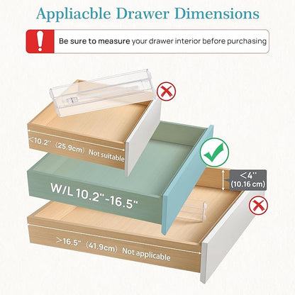 Vtopmart 14 Pack Drawer Dividers for Clothes, 4" High 10.2"-16.5" Adjustable Expandable Dresser Drawer Organizer, Clear Plastic Separators for Dresser, Baby Clothing, Underwear, Cosmetic, Toiletries