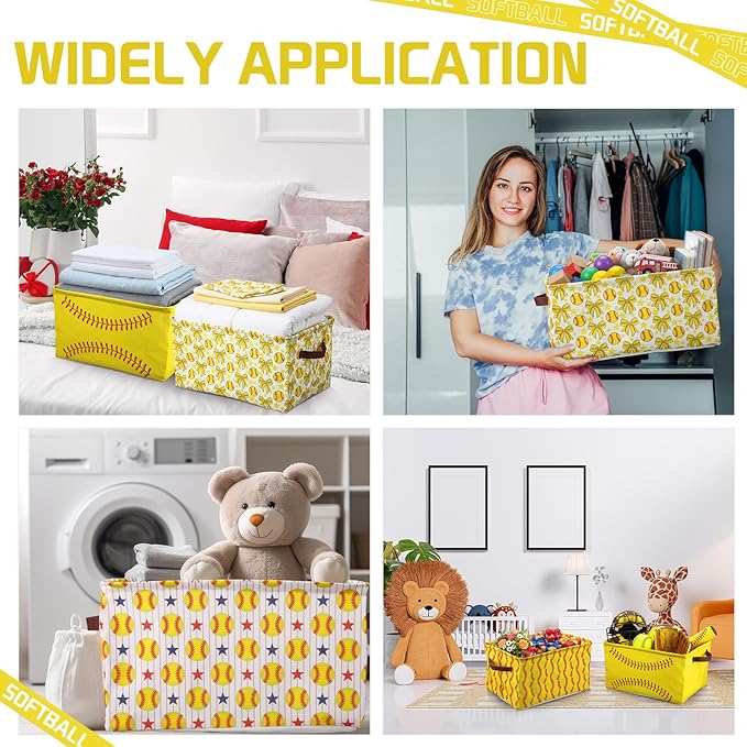 Boao 4 Pack Softball Storage Baskets for Gifts Empty Collapsible Laundry Storage Bins with Handles Foldable Boxes for Home Bedroom Office Holiday Toy Clothes Containers