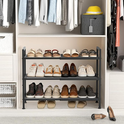 3 Tier Shoe Rack, Expandable Shoe Rack for Closet, Adjustable Shoe Organizer for Entryway, Shoe Storage Organizer for Door Entrance, Garage, Bedroom