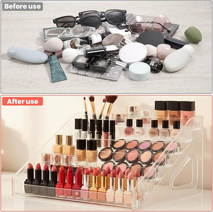 2 Pcs Nail Polish Organizers, Clear Nail Polish Holder 84 Bottles of 7 Layers Sunglasses Organizer Essential Oils Holder Clear Eyeglasses Display Case Makeup Organizer